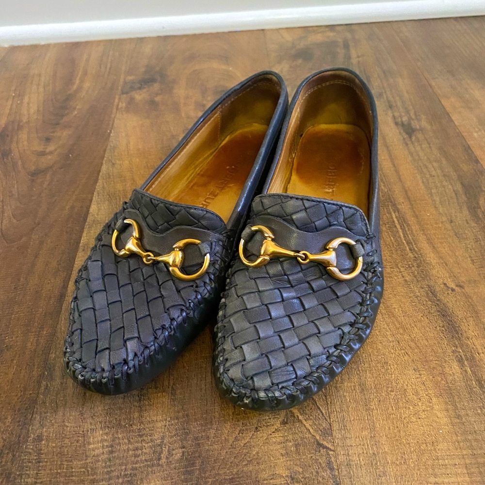 Robert Zur Womens Navy Perlata Patent Leather Loafers Size 7.5